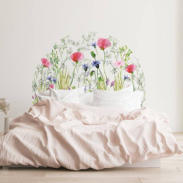 Watercolour Meadow Headboard Wall Decal - Pink Blue Flower Botanical Floral Sticker By Dizzy Duck - image 1