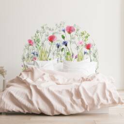 Watercolour Meadow Headboard Wall Decal - Pink Blue Flower Botanical Floral Sticker By Dizzy Duck - thumbnail 1
