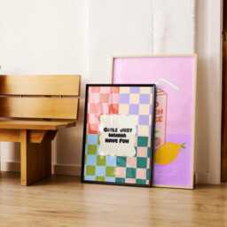 Girls Just Wanna Have Fun Print Colorful Checkered Wall Art - thumbnail 3