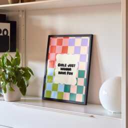Girls Just Wanna Have Fun Print Colorful Checkered Wall Art - thumbnail 1