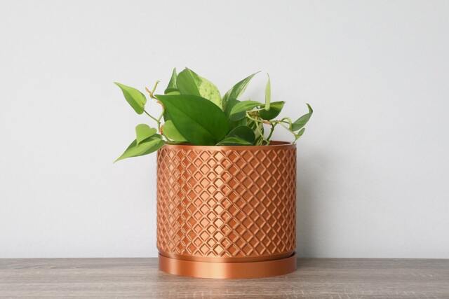 "Carolina Planter With Drainage & Saucer in Copper, Lattice 3D-Printed Plant Pot, Small To Large Sizes 4"" 5"" 6"" 7"" 8" - image 1