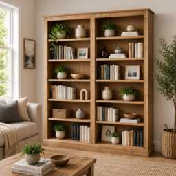Solid Pine Display Shelving, 6Ft X 5Ft Library Bookcase, Large Storage Bookshelves - thumbnail 1