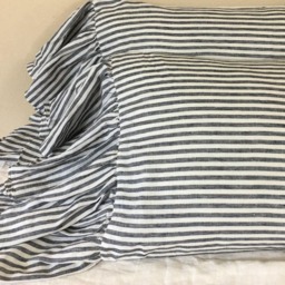 Pair Of Slate Grey & White Striped Pillow Cases With Mermaid Long Ruffles, Linen Shams, Shabby Chic - thumbnail 4