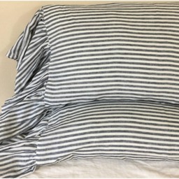 Pair Of Slate Grey & White Striped Pillow Cases With Mermaid Long Ruffles, Linen Shams, Shabby Chic - thumbnail 3