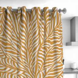 Mustard Yellow Curtains, Bold Botanical Leaf Pattern Drapes, Custom Window Panels For Modern Living Room Or Bedroom Decor - thumbnail 2