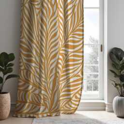 Mustard Yellow Curtains, Bold Botanical Leaf Pattern Drapes, Custom Window Panels For Modern Living Room Or Bedroom Decor - thumbnail 4