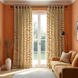 Mustard Yellow Curtains, Bold Botanical Leaf Pattern Drapes, Custom Window Panels For Modern Living Room Or Bedroom Decor