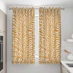 Mustard Yellow Curtains, Bold Botanical Leaf Pattern Drapes, Custom Window Panels For Modern Living Room Or Bedroom Decor - thumbnail 3