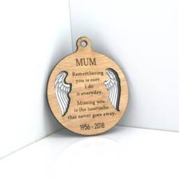 Memorial Poem - Angel Wings Personalised Hanging Wood & Mirror Christmas Tree Bauble Decoration