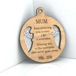 Memorial Poem - Angel Wings Personalised Hanging Wood & Mirror Christmas Tree Bauble Decoration - thumbnail 2