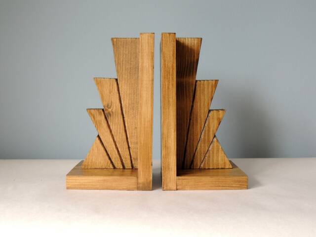 Art Deco Style Bookends, Wooden Book Stopper - Style 1