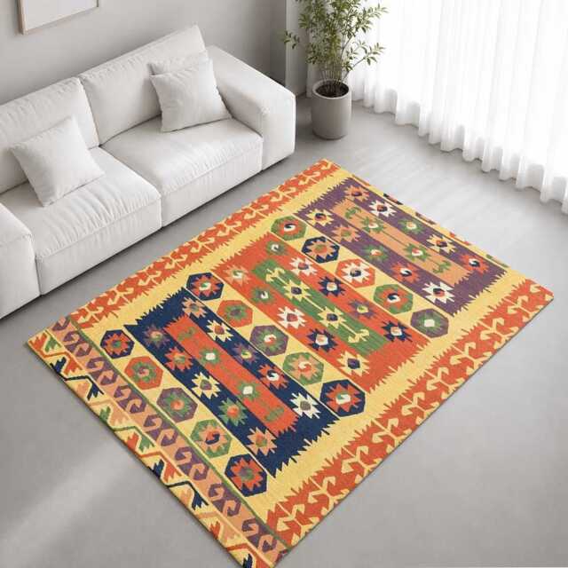 Pastel Tribal Kilim Geometric Pattern Rug Non-Slip Soft Area Carpet Bedroom Living Room Hallway Mat Decor - Made in UK - image 1
