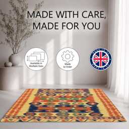 Pastel Tribal Kilim Geometric Pattern Rug Non-Slip Soft Area Carpet Bedroom Living Room Hallway Mat Decor - Made in UK - thumbnail 2