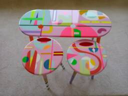 Pink Resin Nesting Coffee Tables Eclectic Neon Painted Leg Art - thumbnail 1