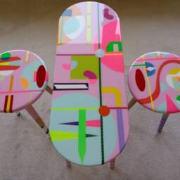 Pink Resin Nesting Coffee Tables Eclectic Neon Painted Leg Art - thumbnail 3