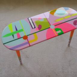 Pink Resin Nesting Coffee Tables Eclectic Neon Painted Leg Art - thumbnail 4