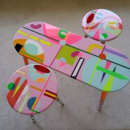 Pink Resin Nesting Coffee Tables Eclectic Neon Painted Leg Art - thumbnail 2