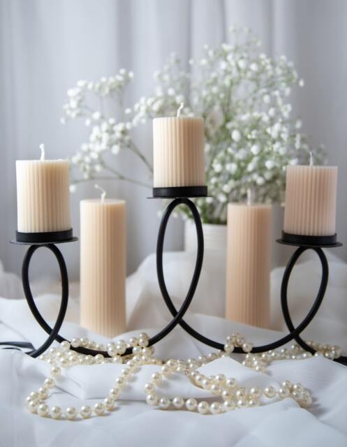 Handmade Ribbed Pillar Candle Scented Soy Wax, Wedding Table Decor - image 1