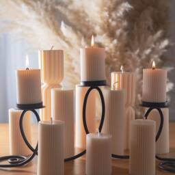Handmade Ribbed Pillar Candle Scented Soy Wax, Wedding Table Decor - thumbnail 4