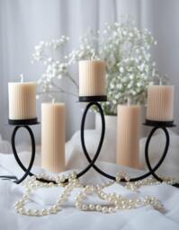 Handmade Ribbed Pillar Candle Scented Soy Wax, Wedding Table Decor - thumbnail 1