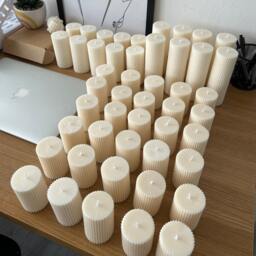 Handmade Ribbed Pillar Candle Scented Soy Wax, Wedding Table Decor - thumbnail 3