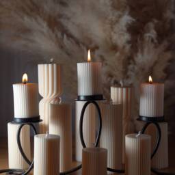 Handmade Ribbed Pillar Candle Scented Soy Wax, Wedding Table Decor - thumbnail 2