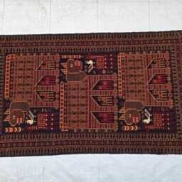 3??5 Ft Antique Baluchi Rug, Tribal Animal Design, Hand Knotted Afghan Wool Carpet - thumbnail 3