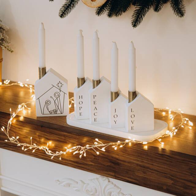 Christmas Table Centerpiece Wreath Countdown Candle Holders Christian Gifts Candleholder Advent Houses Peace Love Hope Joy - image 1