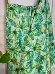 Kantha Stitch Pure Cotton Reversible Bed/Sofa Throw King Size - Handmade Handprinted Floral Dohar Tropical Leaves Monstera Fern Jungle - thumbnail 1