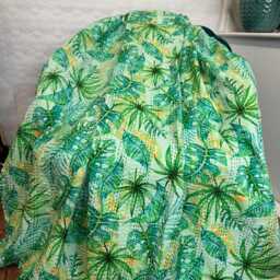 Kantha Stitch Pure Cotton Reversible Bed/Sofa Throw King Size - Handmade Handprinted Floral Dohar Tropical Leaves Monstera Fern Jungle - thumbnail 3