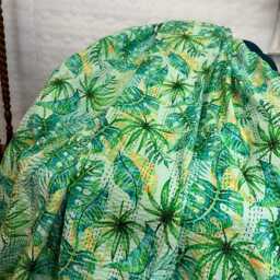 Kantha Stitch Pure Cotton Reversible Bed/Sofa Throw King Size - Handmade Handprinted Floral Dohar Tropical Leaves Monstera Fern Jungle - thumbnail 4