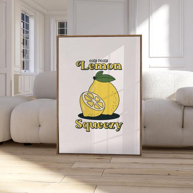 Lemon Print, Easy Peasy Squeezy Cute Food Gallery Wall, Kitchen Wall Art 2449 - image 1