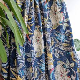 Kantha Stitch Pure Cotton Reversible Bed/Sofa Throw King Size Handmade Floral Dohar Quirky Deep Aqua Tropical Exotic Forest Animal Tribe - thumbnail 2