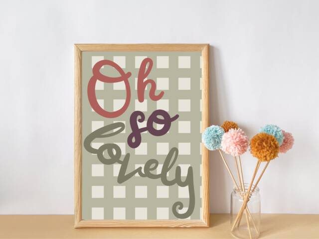 Gingham Print With Oh So Lovely Typography. Wall Art Perfect For Girls Rooms, A Playroom Or Baby Nursery - Print Only - image 1