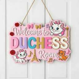 Aristocats Marie Cat Nursery Name Sign, Personalized 3D Wood Wall Decor, Paris Pink Girls Room Door Hanger, Custom Sign Gift - thumbnail 2