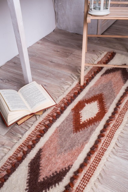 Wool Runner Rug Rust Orange Mat, 84-Inch Long - image 1