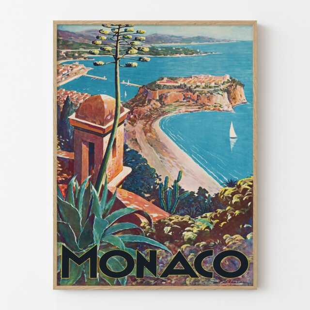 Vintage Monaco Travel Poster French Riviera Mediterranean Coast Wall Art Print - image 1