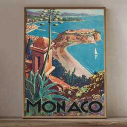 Vintage Monaco Travel Poster French Riviera Mediterranean Coast Wall Art Print - thumbnail 2