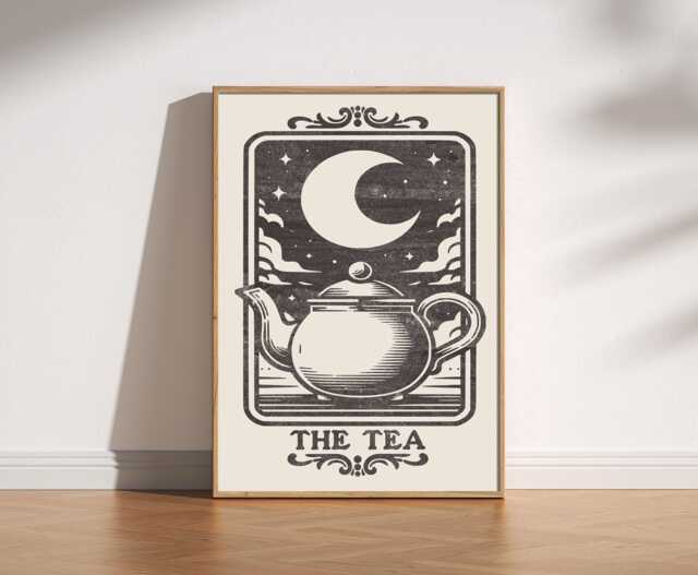 The Tea Tarot Card Print, Celestial Kitchen Style Art, Mystical Poster, Retro Print - image 1