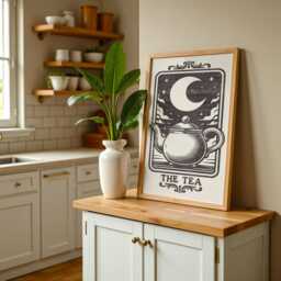 The Tea Tarot Card Print, Celestial Kitchen Style Art, Mystical Poster, Retro Print - thumbnail 3