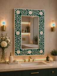Bone Inlay Green Floral Pattern Mirror Frame With Complimentary