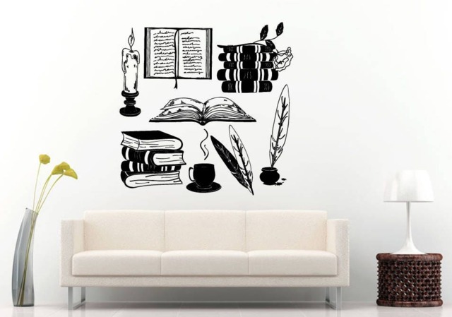 Learning Books Library Knowledge School College Candle Diy Wall Stickers Decals Vinyl Mural Decor Art L2178 - image 1