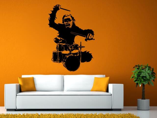 Monkey Playing Drums Gorilla Music Instrument Wall Or Window Sticker Decal Vinyl Fathead Mural Decor L1963 - image 1