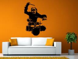 Monkey Playing Drums Gorilla Music Instrument Wall Or Window Sticker Decal Vinyl Fathead Mural Decor L1963 - thumbnail 1