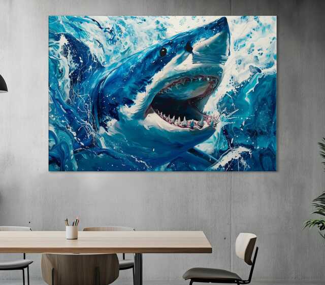 Great White Shark Canvas Wall Art, Ready To Hang - image 1