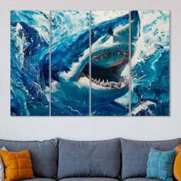 Great White Shark Canvas Wall Art, Ready To Hang - thumbnail 4