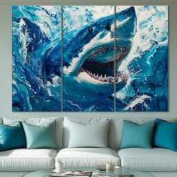 Great White Shark Canvas Wall Art, Ready To Hang - thumbnail 2