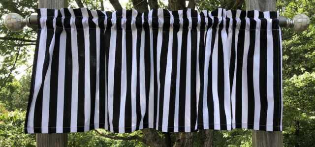 Black White Stripe Curtain Valance, Bold Vertical Kitchen Bathroom Bedroom Decor, Classic Modern Farmhouse Window Treatment - image 1
