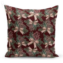 Christmas Cushion Covers With 4 Options - Xmas Ribbon Bows & Cones Double Sided Printing On The Chenille Different Sizes, Oeko-Tex?? - thumbnail 2