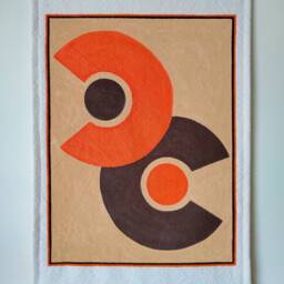 Hand-Painted Wall Hanging Orange Brown Geometric Design With Wool Fringe - thumbnail 4